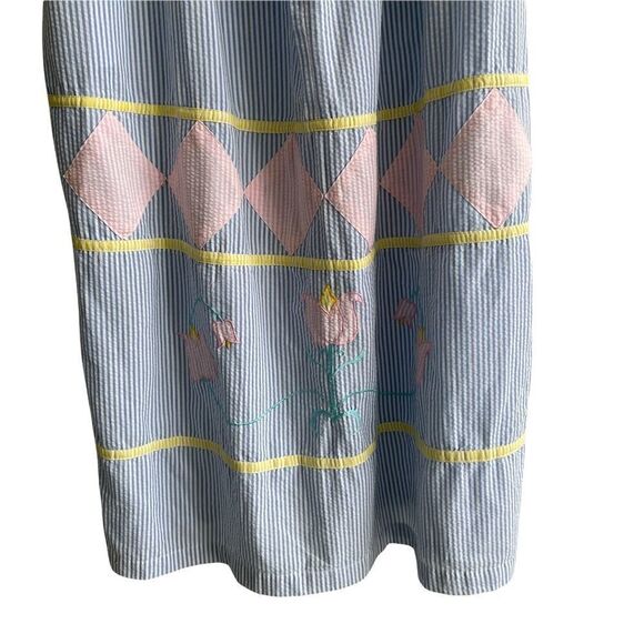 SAYBURY Vintage Striped Seersucker Housecoat Nightgown Nightdress Blue White L - Picture 8 of 9